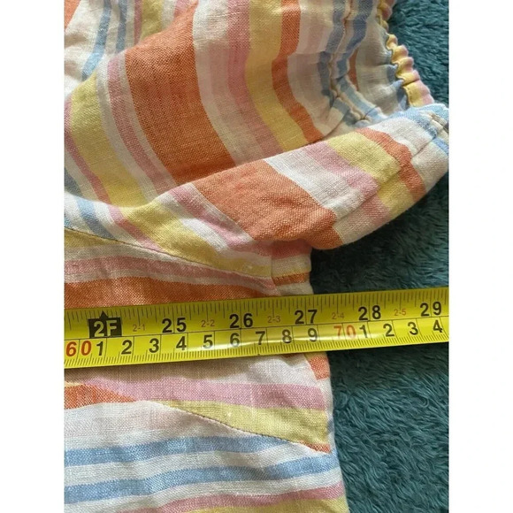 Talbots Women's 3X Plus Linen Short Puff Sleeves Striped Top Square Neck Smock - Picture 8 of 16